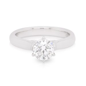 18ct White Gold 0.91ct G/Si1 GIA Round Brilliant Diamond 6 Claw Solitaire Engagement Ring