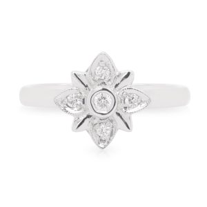 9ct White Gold Shay Clover Diamond Style Ring. TDW 0.09ct