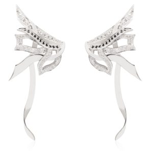 18ct White Gold 'Amelia' White and Black Diamond Set Wing style Drop Earrings