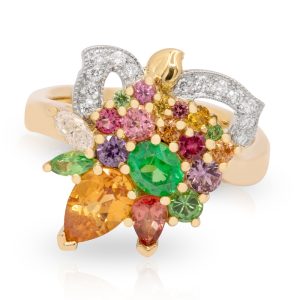 Borboleta Ring V3 – 18ct Yellow Gold with Fruit Salad Coloured Gemstones and Diamonds