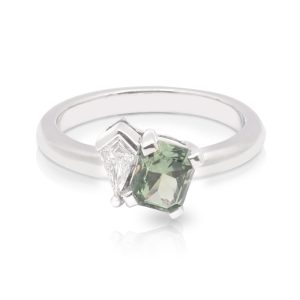 18ct White Gold Toi Et Moi 1.14ct Montana Sapphire and Kite 0.14ct Shaped Ring