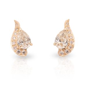 18ct Rose Gold Asymmetrical Pear Cognac Diamond Studs