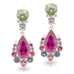 9ct White Gold Tourmaline, Sapphire, Spinel Drop Earrings