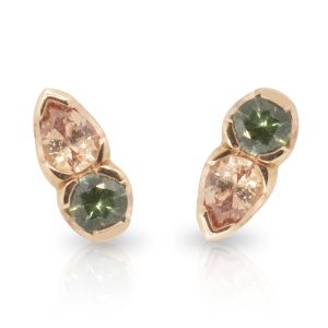9ct Rose Gold Green and Peach Sapphire Alternative Earrings