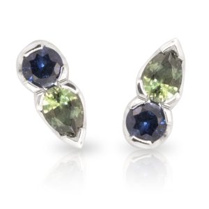 9ct White Gold Blue and Green Sapphire Alternative Earrings