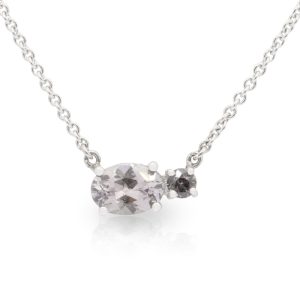 9ct White Gold Toi et Moi Grey Spinel Pendant fixed on a 45cm chain