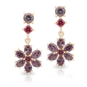 9ct Rose Gold Purple and Pink Spinel Flower Drop Earrings