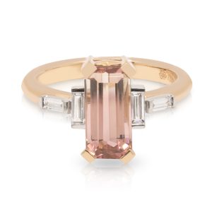 18ct Rose and White Gold 1.62ct Tourmaline and Diamond Baguette Dress Ring
